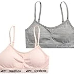 Reebok Girls' Bralette - Seamless Racerback Crop Cami Bralette with Removable Pads (2 Pack), Size Small, Grey/Light Pink