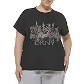 DKNY Women's Plus Size Sport Everyday Short Sleeve Logo Tee, Black