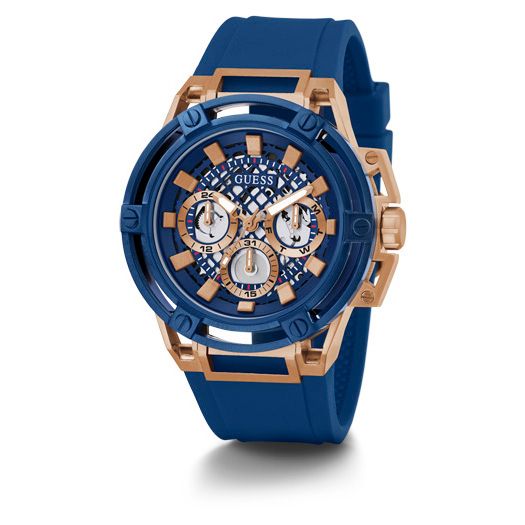 Guess watch men's blue outlet silicone strap 46mm u0247g3