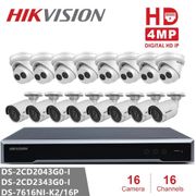 Hikvision Video Surveillance Kits NVR DS-7616NI-K2/16P 16POE + DS-2CD2343G0-I & DS-2CD2043G0-I 4MP IP High Resoultion WDR POE IR