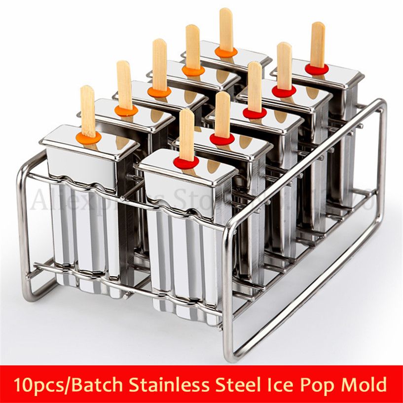 10PCS Ice Cream Sticks Mold Stainless Steel Ice Lolly Popsicle Pop Holder  Maker