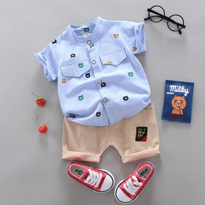 Boys Short Sleeve Bear Outfits 2Pcs Sets Children Kids Cotton Polo Shirt Tops + Shorts Summer Casual Clothes Set