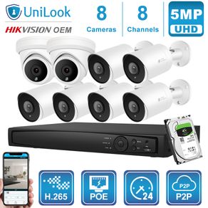 UniLook 8CH NVR 6/8Pcs 5MP Bullet Turret POE IP Camera Hikvision OEM Outdoor Security System Night Vision IR 30m H.265 P2P