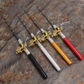 Ready Stock 1m Mini Pocket Pen Shape Fishing Rod With Reel Portable Set Aluminum Alloy Fishing Rods + Baitcasting