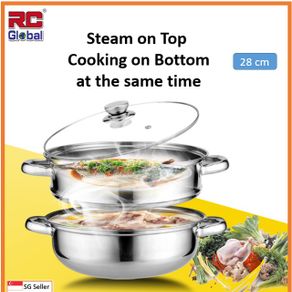 32CM Stainless Steel Three Layer Thick Steamer Pot Soup Steam Pot