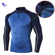 2020 Dry Fit Stand Collar Running Shirt Men Half Zipper Bodybuilding Sport T-shirt Long Sleeve Compression Gym Fitness Rashguard