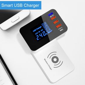 QI Wireless Charger Quick Charge 3.0 Smart USB Type C Charger Station Led Display Fast Charging Power Adapter Desktop Charger