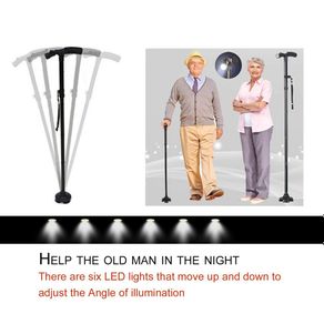 Magic Cane Folding LED Light Safety Walking Stick 4 Head Pivoting Trusty Base For Old Man T Handlebar Trekking Poles Cane