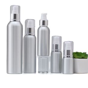 120ml Aluminium metal bottle with silver collar pump for lotion emulsion serum foundation facial essence skin care packing
