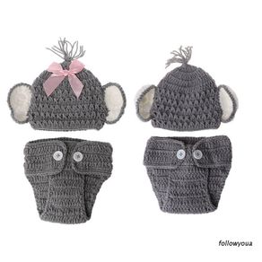 folღ Newborn Baby Elephant Knit Crochet Hat Costume Photo Photography Prop Outfits