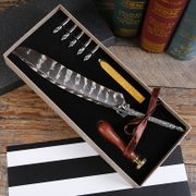 PS140 Luxury Vintage Feather Quill Dip Calligraphy Fountain Pen Writing Ink 5 Nibs Set Stationery Gift Box