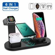 6 in 1 Wireless Charging pad Stand 10W Qi Fast Charger Dock Station Multi-port Charger