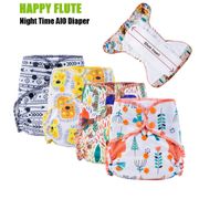 5Pcs Happy Flute Organic Bamboo Cotton Night Use AIO Cloth Diaper Heavy Wetter Over Night Baby Diapers Fit 3-15kg Baby