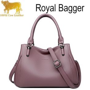 Royal Bagger Top-Handle Bags For Women Girls Genuine Cow Leather Handbags Fashion Wild Ladies Shoulder Sling Bags