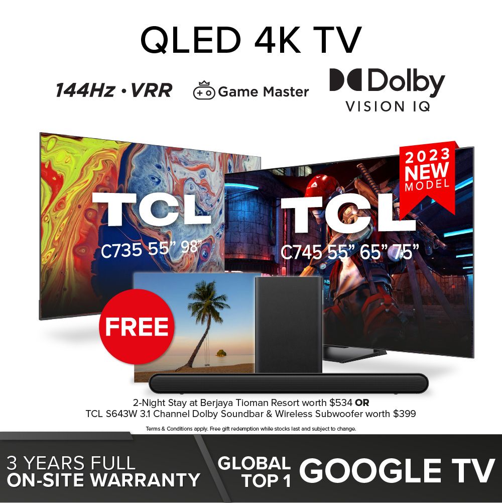 QLED TCL C645 4K TV Google TV, 43 50 55 65 75 85 inch, 120Hz DLG, ONKYO, Dolby Atmos, AIPQ 2.0, Android TV