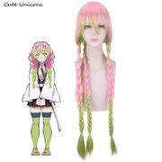 Demon Slayer Kimetsu no Yaiba Kanroji Mitsuri Cosplay Wig women 100cm Long Pink Mix Green Braid Synthetic Fake Hair anime Wigs