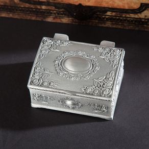 Small Rectangular Antique Silver Metal Jewelry Box / Treasure