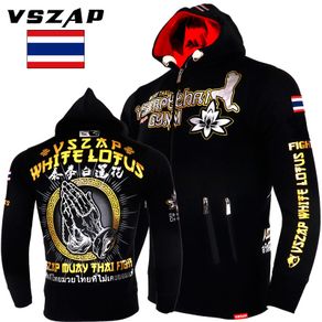 VSZAP Fitness Sweatshirt MUAY THAI Broadcasting Hoodie Muay Thai Fighting Fitness Lotus Printed MMA Zipper Jacket