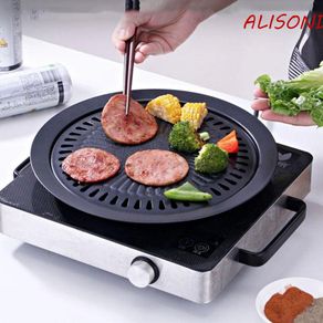 Round Iron Korean BBQ Grill Plate Barbecue Non-stick Pan Set with Holder Set