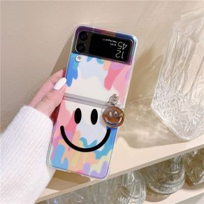 LUSHUO Phone Case for Samsung Galaxy Z Flip 3 5G Hard Transparent Shockproof Pendant Back Cover Cute Cartoon Casing