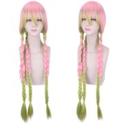 Anime Cosplay Wig Demon Slayer: Kimetsu no Yaiba Halloween Costume Kanroji Mitsuri Long Pink Green Braids Synthetic Hair Wigs