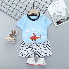 Boys Short Sleeve Toddler Helicopter Outfits 2Pcs Set Children Kids Cotton T-shirt Tops + Shorts Summer Casual Clothes Set [S130]