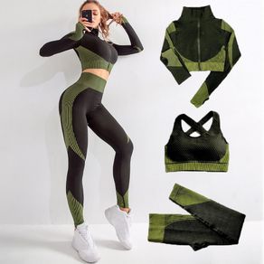 Sport Set Women  Fitness Clothing Gym Sets Womens Outfits Seamless Yoga Set Workout Clothes for Women Sportswear Zipper Suit