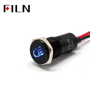 FILN 14mm Car dashboard Headlamp symbol led red yellow white blue green 12v led Black shell indicator light with 20cm cable