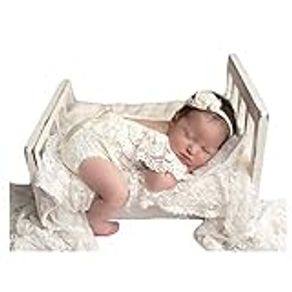 Newborn Girl Photography Shoot Outfits Infant Vest Lace Romper Bodysuit Pictures Clothing Monthly Photo Shoot Props Outfits (Beige)