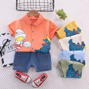 DIIMUU Summer Fashion Baby Boys Clothes Set Tops + Short Pants Infants Toddler Outfits Kids Children Casual Suits Short Sleeve Clothing 1 2 3 4 Years