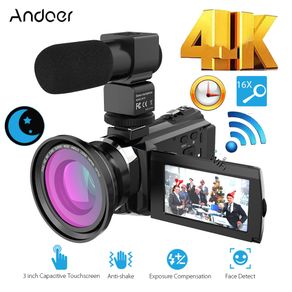 Andoer 4K 1080P 48MP WiFi Professional Digital Video Camera Camcorder Recorder w/ 0.39X Wide Angle Macro Len External Microphone