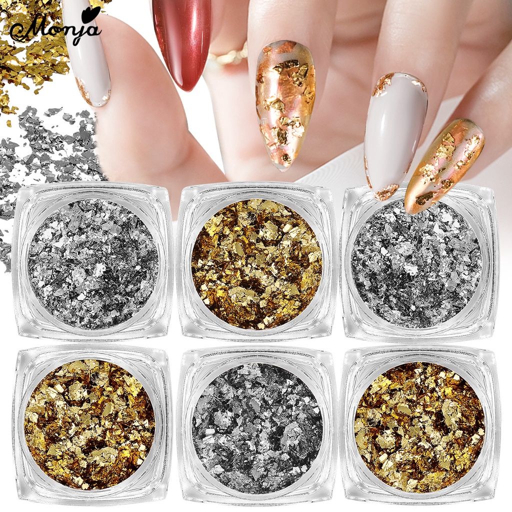 1 Box Gold Silver Irregular Aluminum Foil Paper Nail Art Sticker 3D Glitter  DIY Manicure UV Gel Polish Nail Decoration Tools 