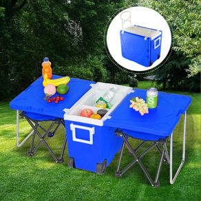 Outdoor Picnic Foldable Multi-function Rolling Cooler Upgraded Stool Blue