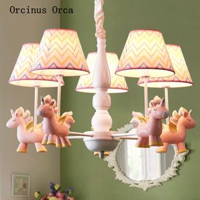 American creative Unicorn chandelier Girl Bedroom Princess Room children's room lamp cartoon dream LED color pony Chandelier