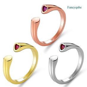 Fancyqube New Creative Design Heart Zircon Metal Opening Ring For Woman Fashion Luxury Jewelry