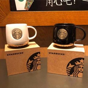 * Thermal Mug * Coffee Cup Starbucks Classic Black White Bronze Medal Ceramic Couple Water Large Capacity With Lid