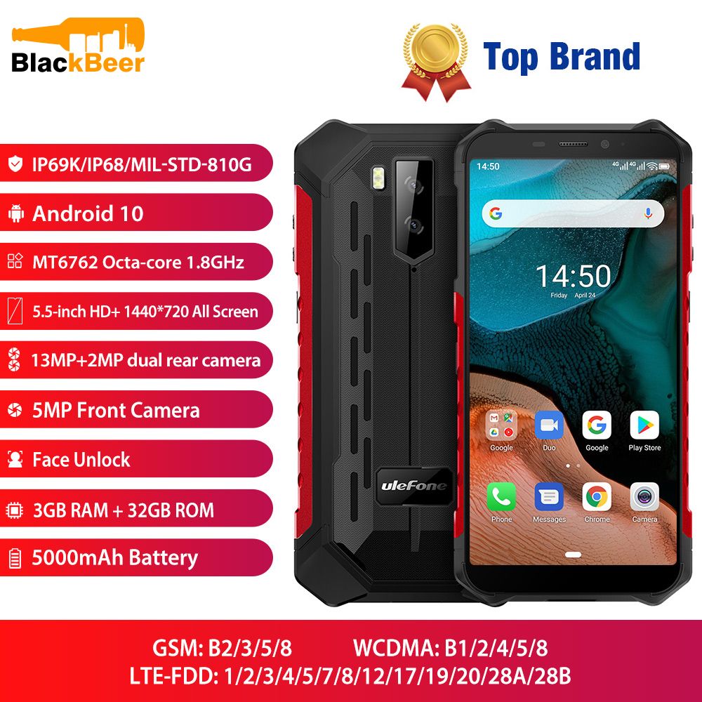 ULEFONE ARMOR X7 PRO RUGGED 4gb 32gb Quad Core 13mp Face Id 5.0 Android 10  LTE