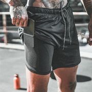 Summer Solid Color 2 in 1 Sports Fitness Training Shorts Men Jogging Running Quick Drying Short Pants Size M-3XL Gym Men Shorts