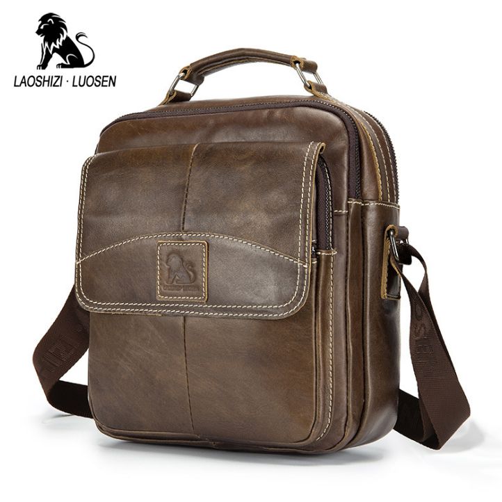 Cheap LAOSHIZI Genuine Leather Man's Chest Bags Crossbody Handbag