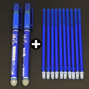 2pcs Pen + 10pcs Erasable Refill Total 12 PCS 0.5mm Washable Ballpoint Pen Blue Black Ink Drawing Stationery School Office Set