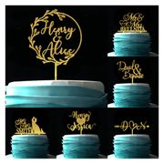 Custom Wreath Wedding Cake Topper with Couple Name Floral Cake Decoration Wooden Cake Stand Golden