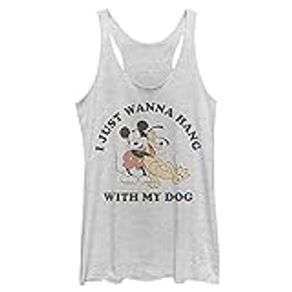 Disney Junior's Characters Mickey Dog Fill Lover Tri-Blend Racerback Layering Tank, White Heather