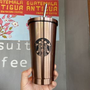 ▼✜Explosive Starbucks Straw Cup Stainless Steel Cup Coffee Office Accompanying Insulated Water Cup Desktop Car Double La