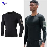 Compression Quick Dry Long Sleeve Running Shirt with Arm Pockets Men Bodybuilding Sport T-shirt Gym Fitness Tight Rashguard Tops