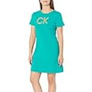 Calvin Klein Women's Short Sleeve Logo T-Shirt Dress, Jungle
