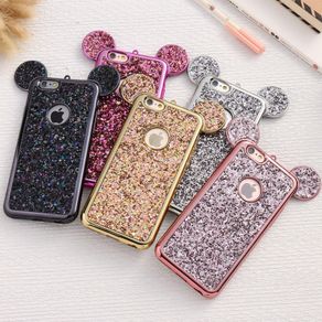 For iPhone X XS MAX XR 6 6S 7 8 Plus Cartoon Mouse Ears Case For Samsung Galaxy S7 Edge S8 S9 S10 Plus S10e Bling Glitter Cover