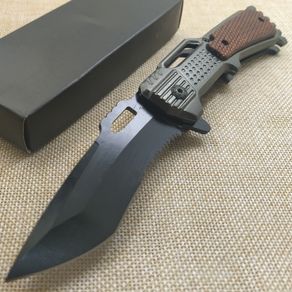 8.1" Utility Black Folding Hunting Knife 7CR17Mov Blade + Half Serrated Blade Tactical Camping Survival Combat Pocket Knives