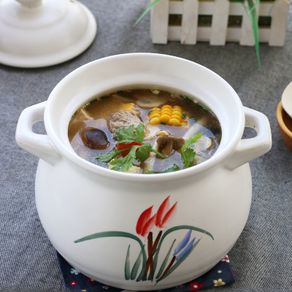 Domestic Ceramic Casserole Soup Stone Pot Rice Noodle  Soup Pot White Orchid Pot High Temperature Resistant Casserole Cookware