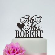 Free Shipping Personalized  MR MRS Diamond Wedding Cake Topper Wedding Decoration Custom Wedding Last  name and date Cake Topper