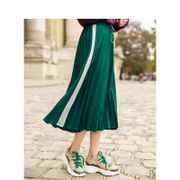 INMAN Autumn Lady Girl Korean Fashion Green High Waist Slim Literary Retro Casual All-match Women A-line Pleated Midi Skirt